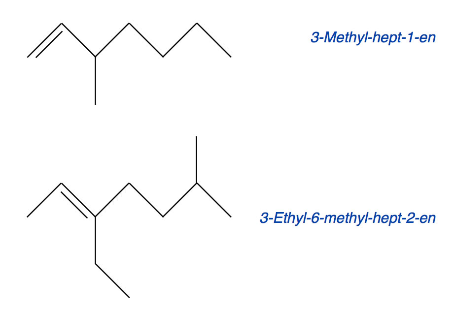 Zwei verzweigte Alkene mit einer Hepten-Kette