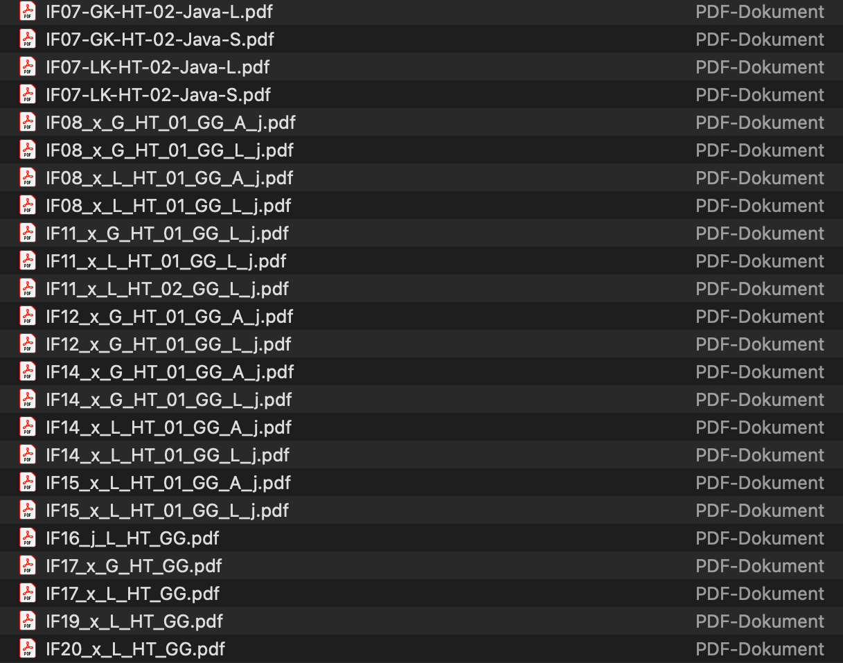 Screenshot des Suchergebnisses nach "Schlange" in meinem Abituraufgaben-Ordner (Ausschnitt)
