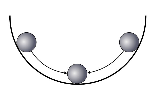 Eine Kugel in einer Mulde