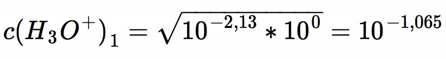 Formel zur Berechnung von c(H3O+) für die erste Protolysestufe von H3PO4