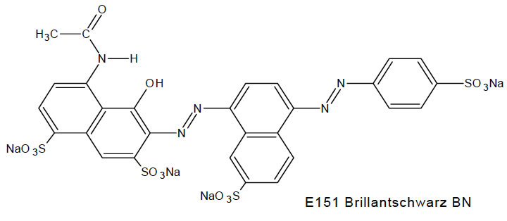 Strukturformel des Azofarbstoffs Brillantschwarz