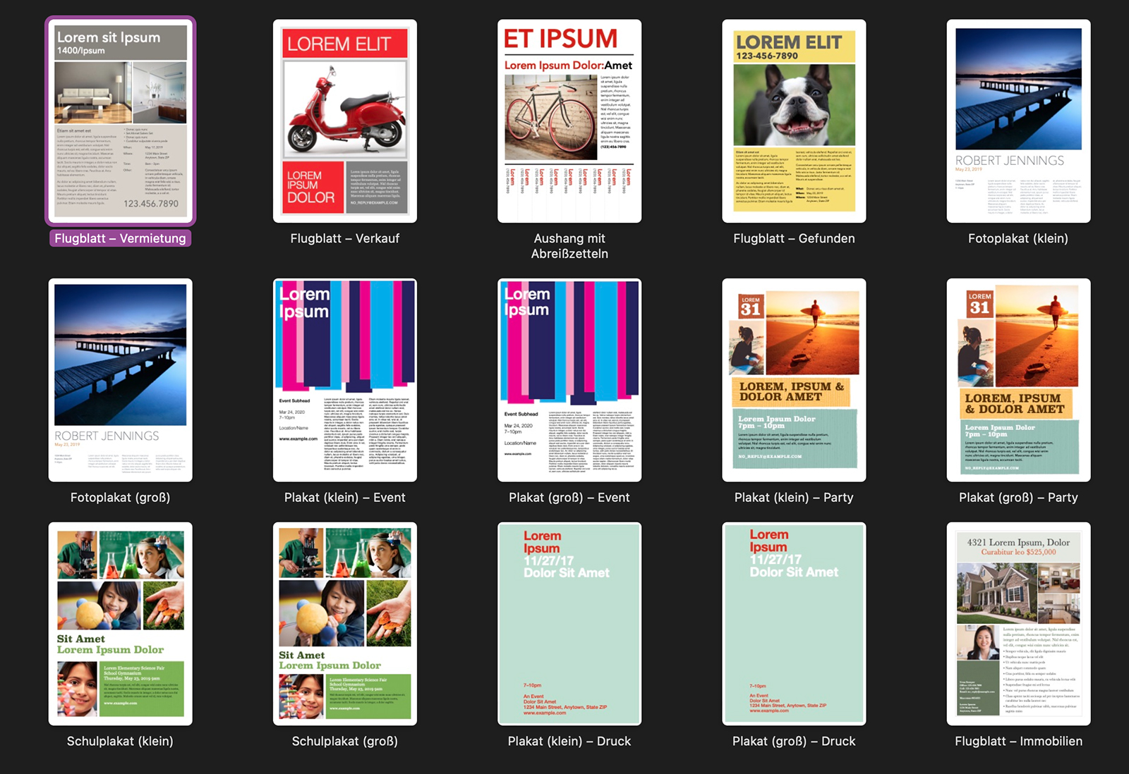 Dokumentvorlagen der Apple-Textverarbeitung Pages