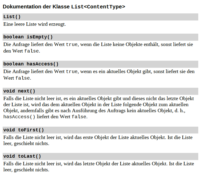 Dokumentation der Klasse List, Teil 1